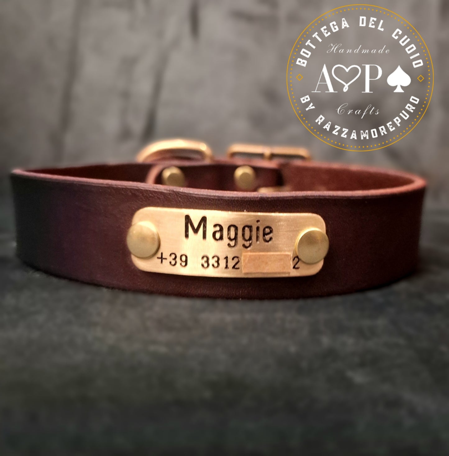 LEPUS collar with engraved name and telephone number (CUSTOMIZABLE FOR ALL SIZES)