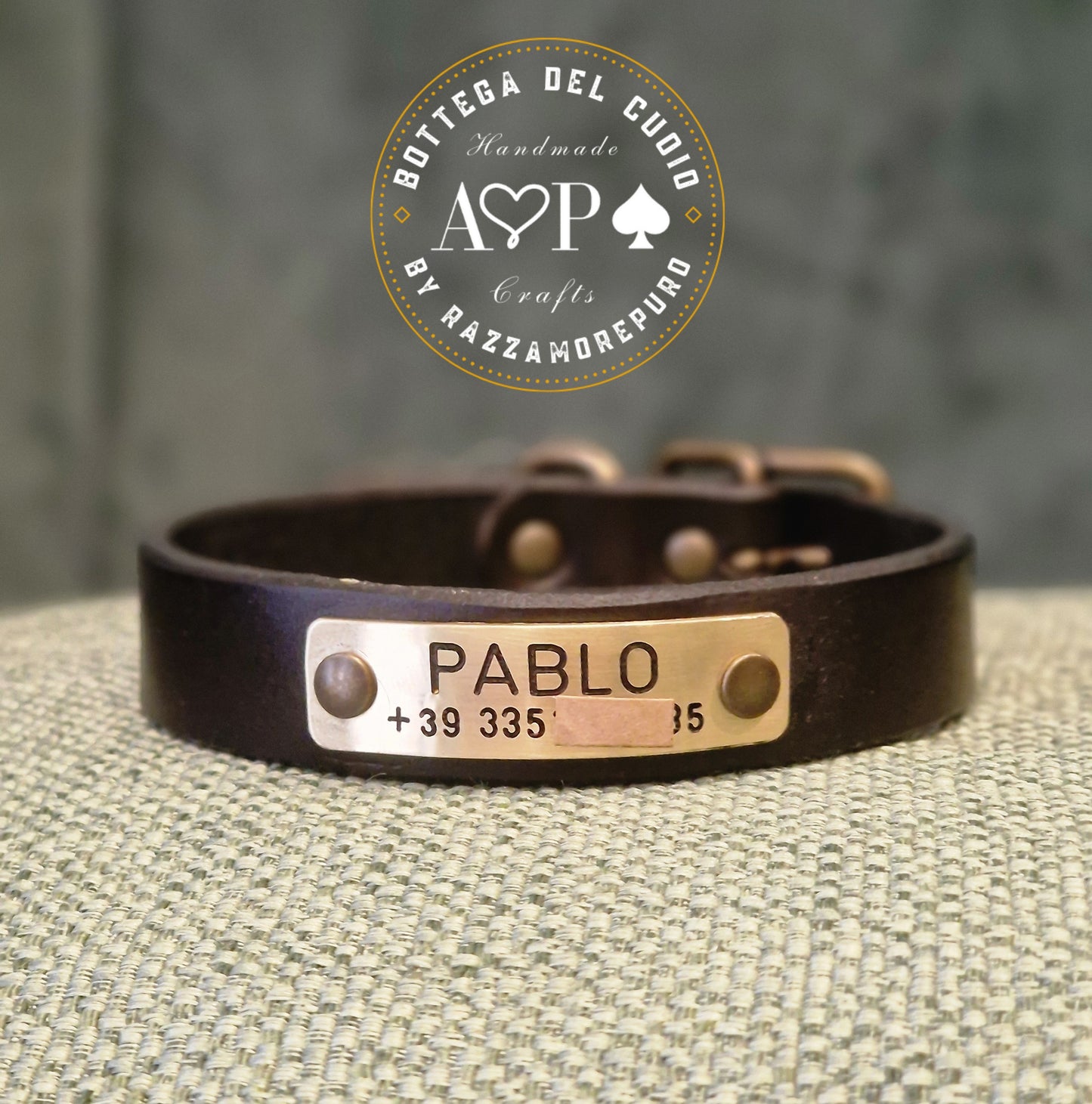 LEPUS collar with engraved name and telephone number (CUSTOMIZABLE FOR ALL SIZES)