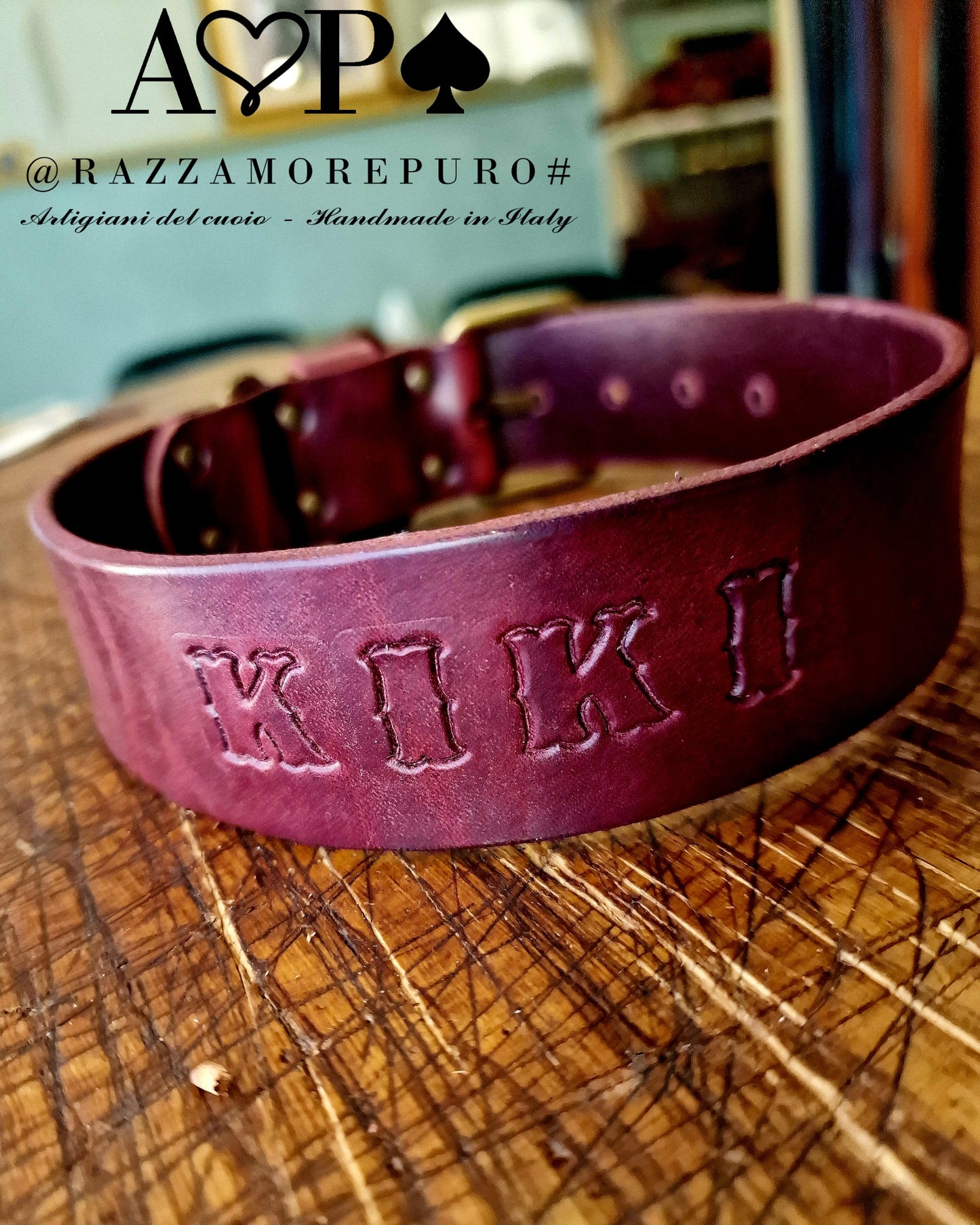 MONOCEROS COLLAR FOR MAXI SIZE IN LEATHER WITH ENGRAVED NAME