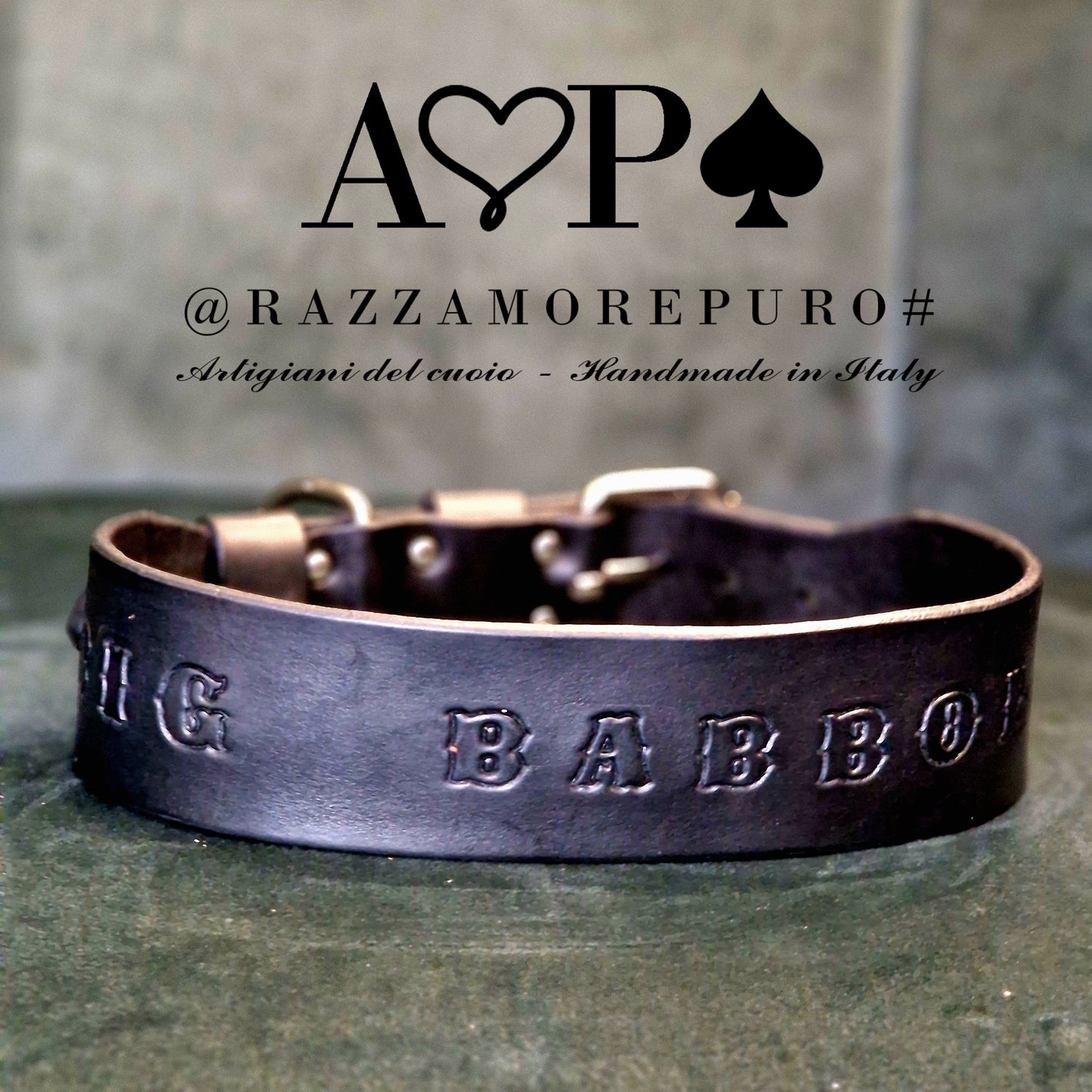 MONOCEROS COLLAR FOR MAXI SIZE IN LEATHER WITH ENGRAVED NAME