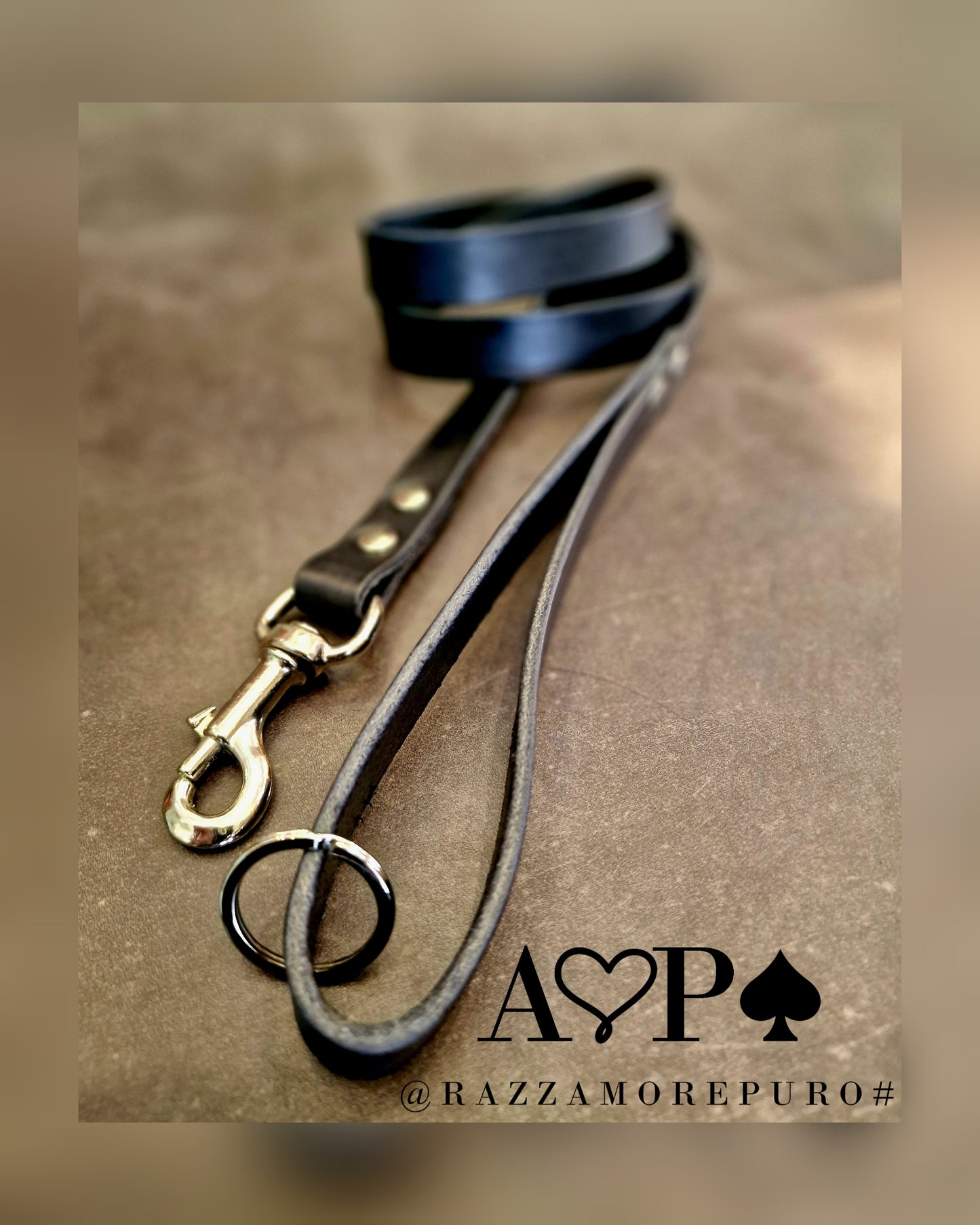 Wide stripe leather leash adaptable to dogs of all sizes