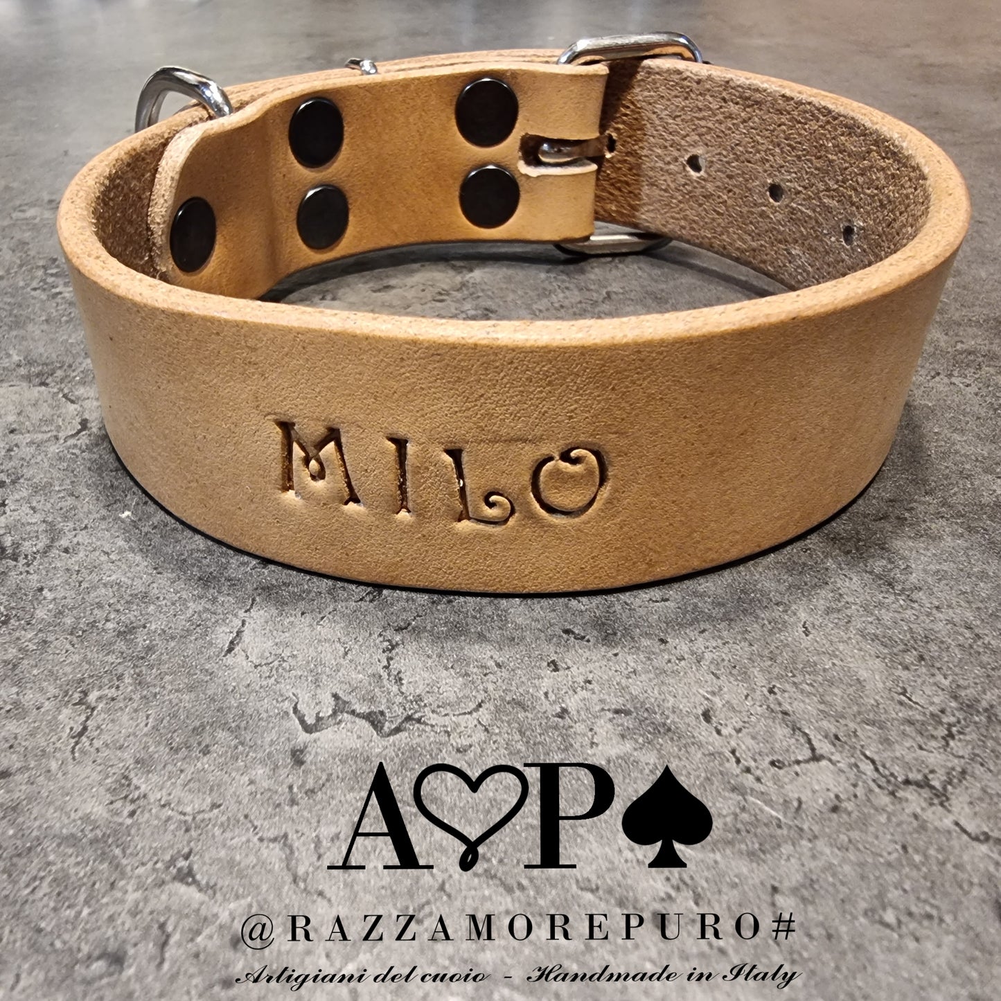 MONOCEROS COLLAR FOR MAXI SIZE IN LEATHER WITH ENGRAVED NAME