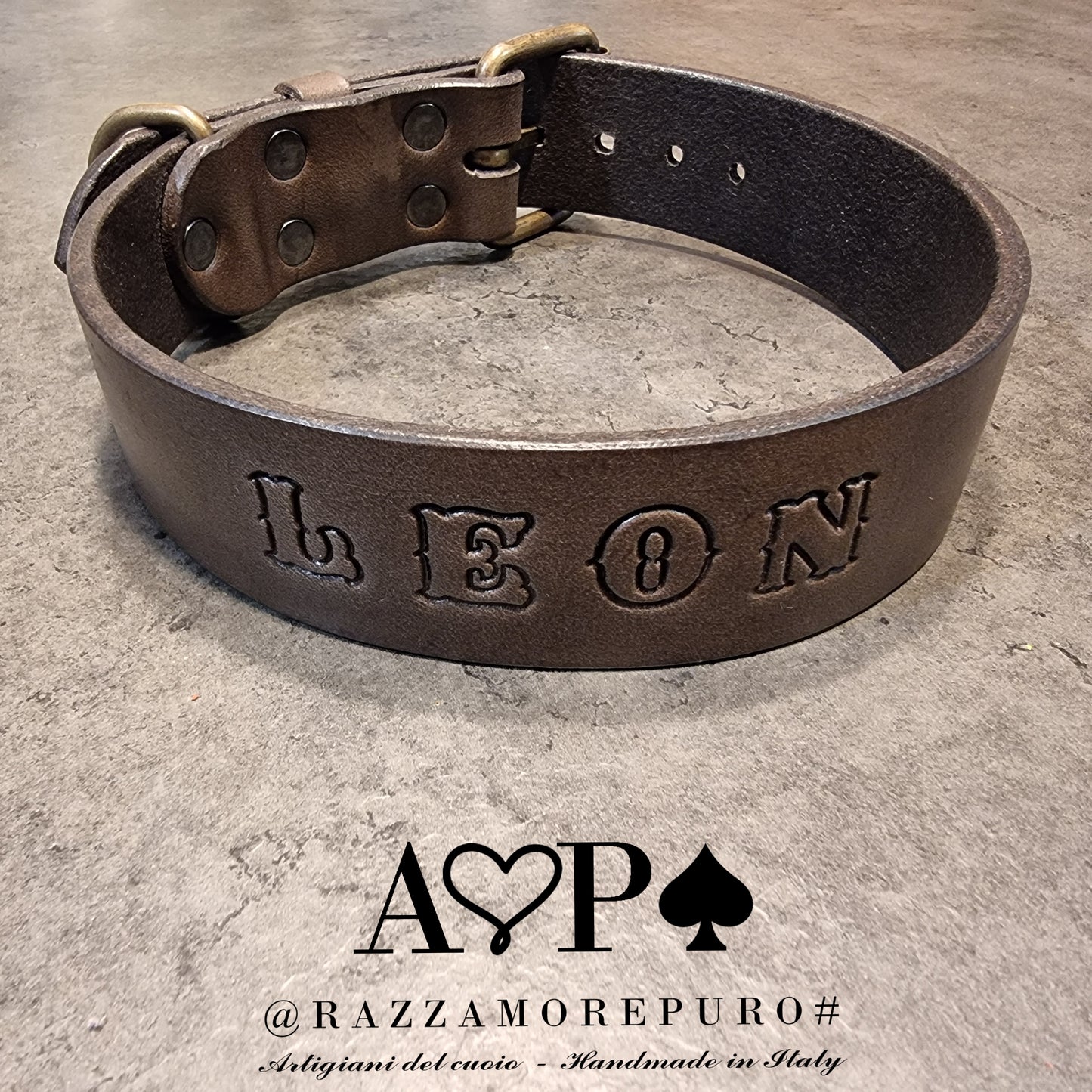 MONOCEROS COLLAR FOR MAXI SIZE IN LEATHER WITH ENGRAVED NAME