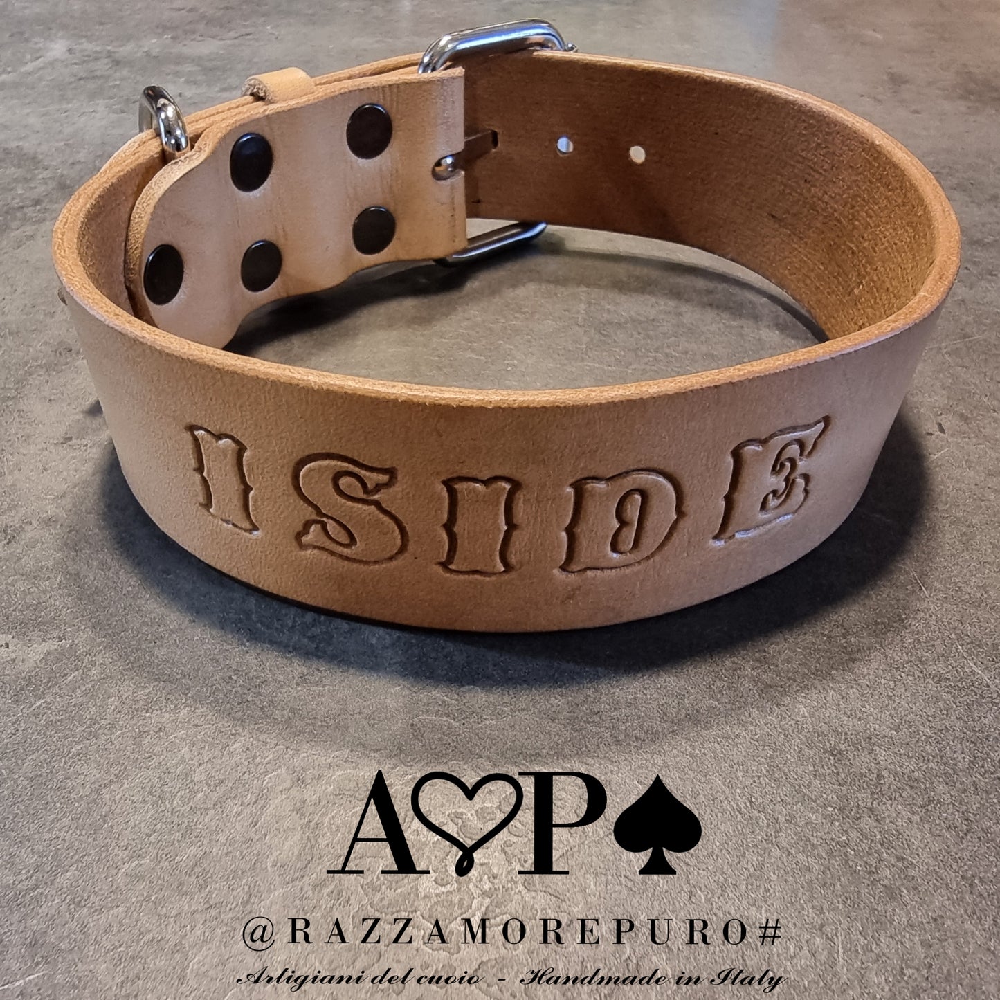 MONOCEROS COLLAR FOR MAXI SIZE IN LEATHER WITH ENGRAVED NAME