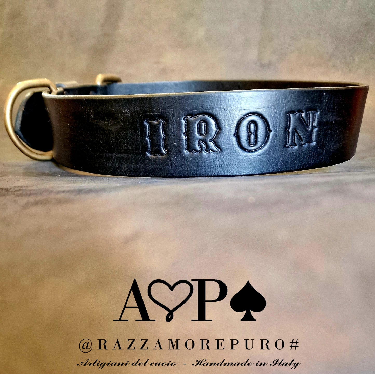 MONOCEROS COLLAR FOR MAXI SIZE IN LEATHER WITH ENGRAVED NAME