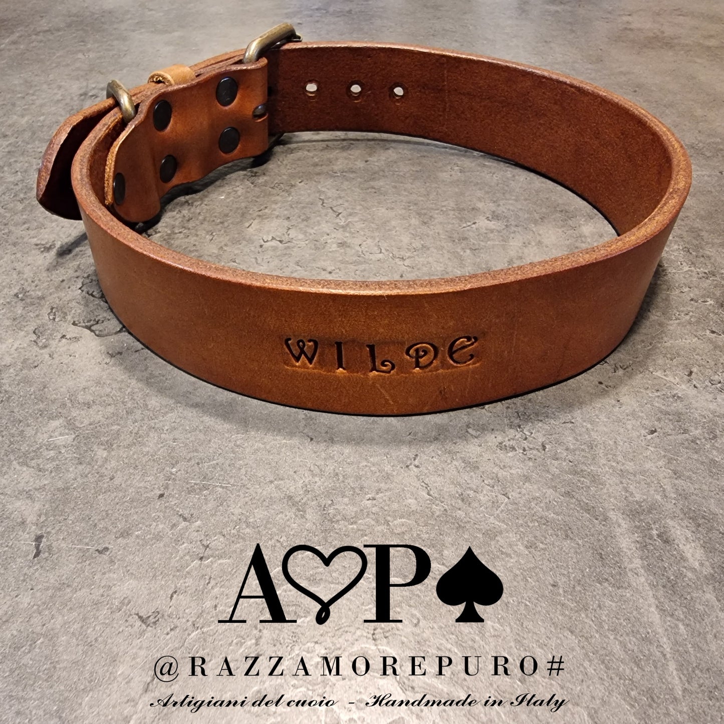 MONOCEROS COLLAR FOR MAXI SIZE IN LEATHER WITH ENGRAVED NAME