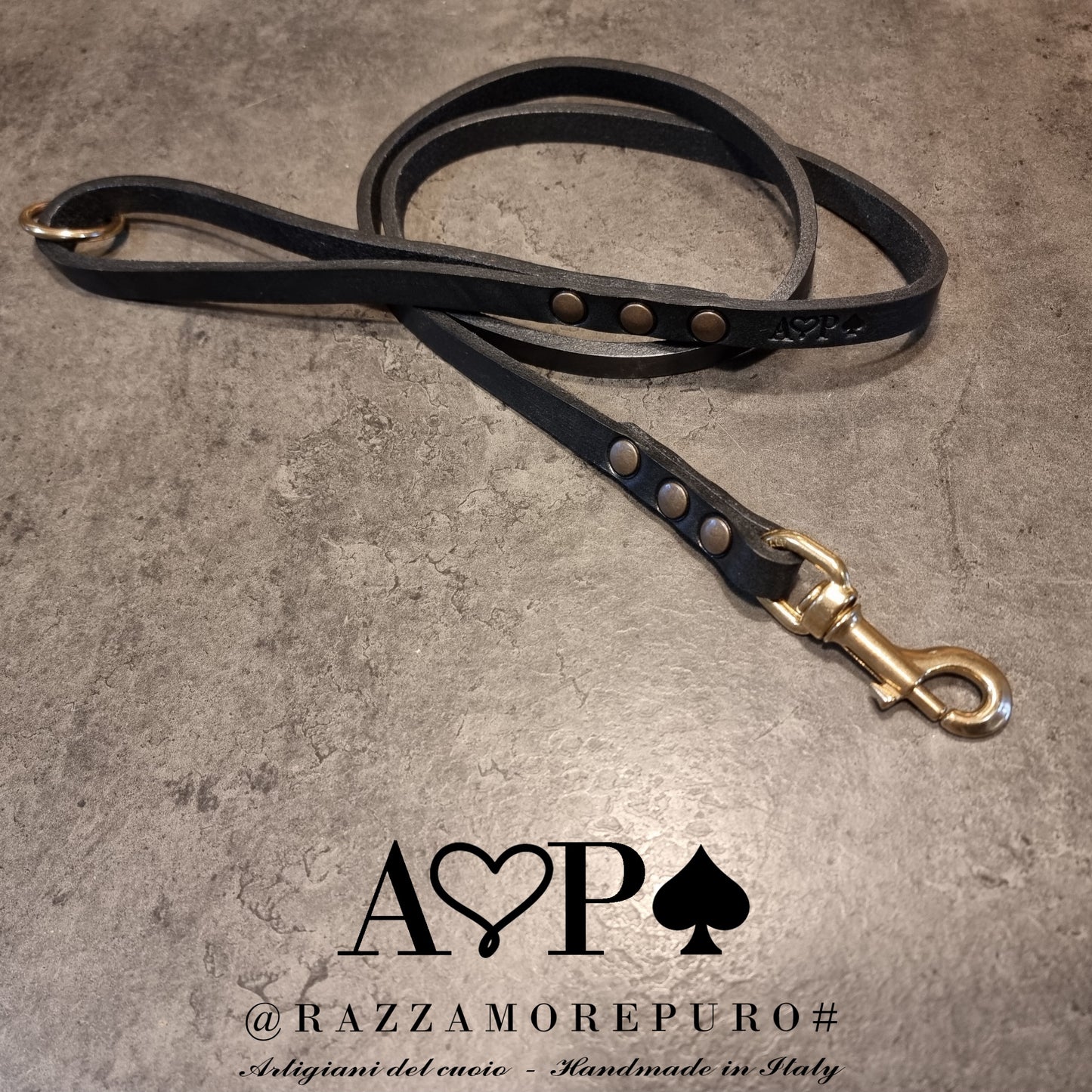 Wide stripe leather leash adaptable to dogs of all sizes