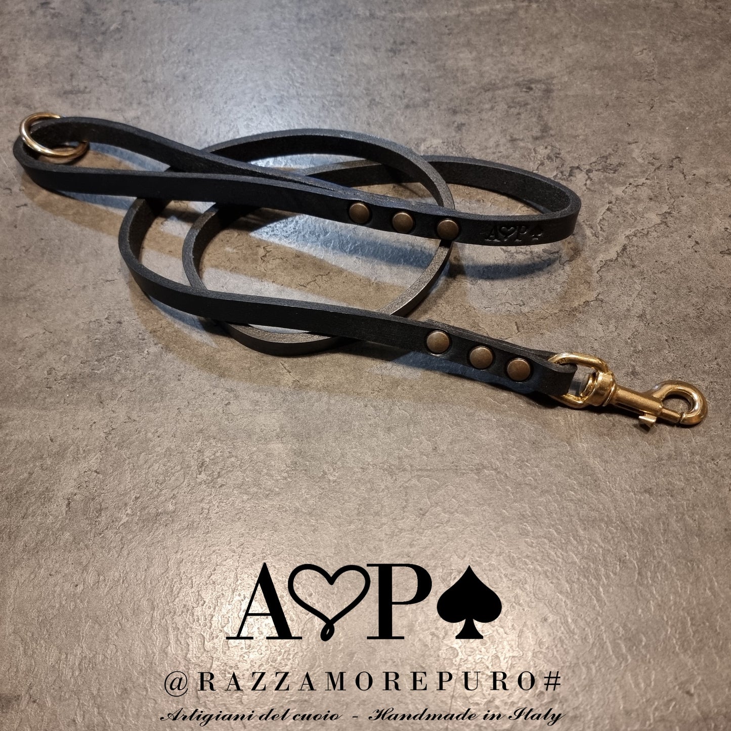 Wide stripe leather leash adaptable to dogs of all sizes